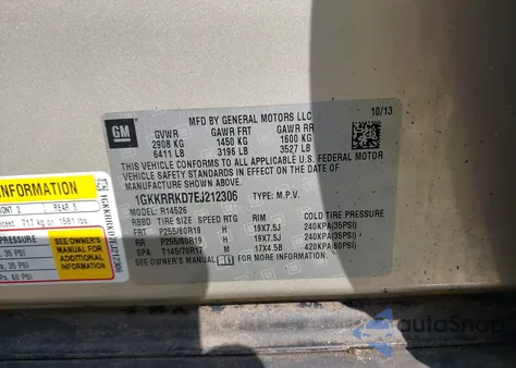 2014 GMC Acadia Slt-1 из США, поврежденный, VIN 1GKKRRKD7EJ212306